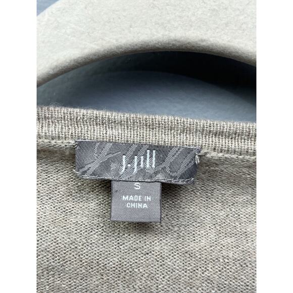 J Jill Cardigan Womens Small Lambs Wool Angora Cashmere Blend Floral cropped Tan - Picture 4 of 7